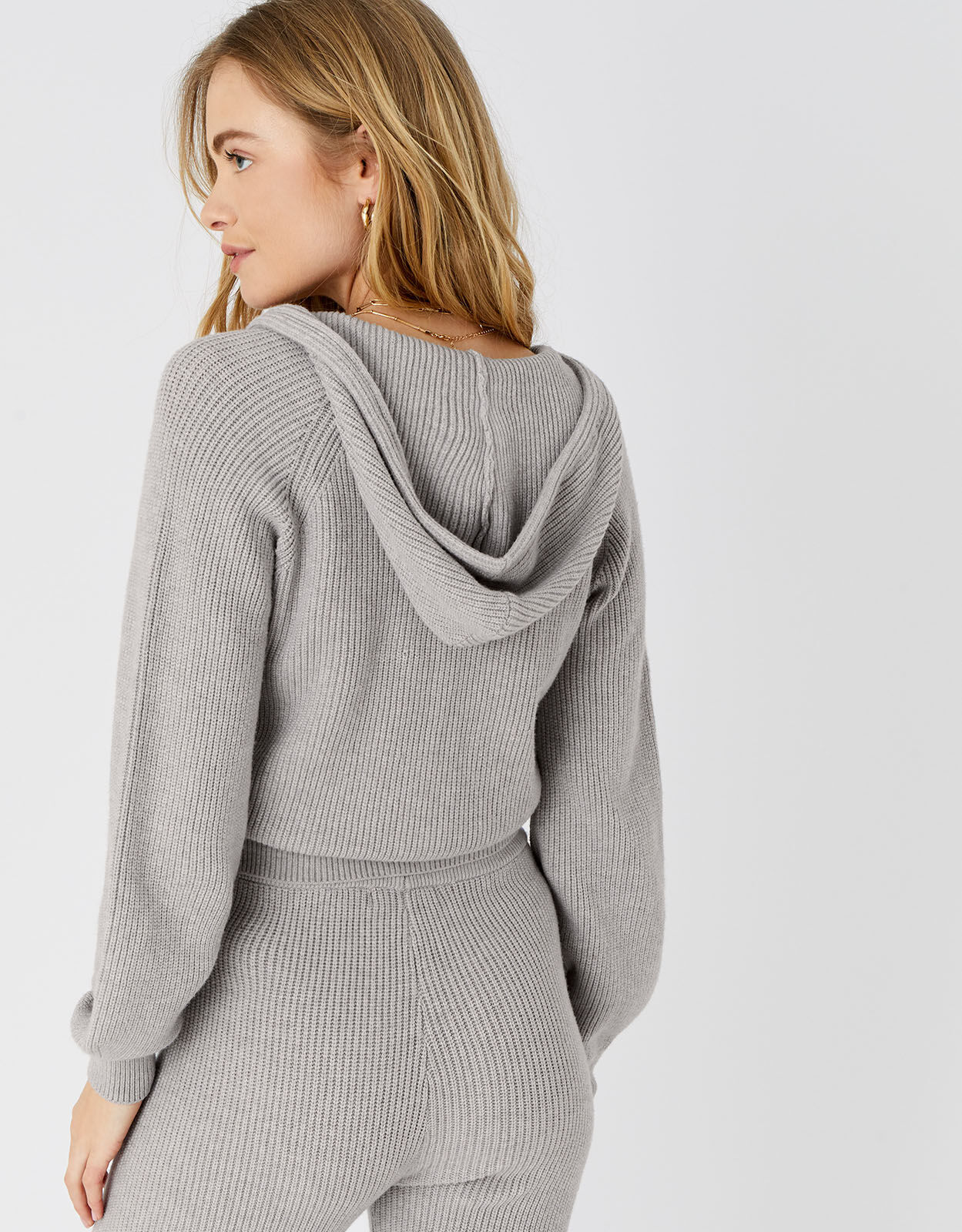 Grey ribbed hoodie online