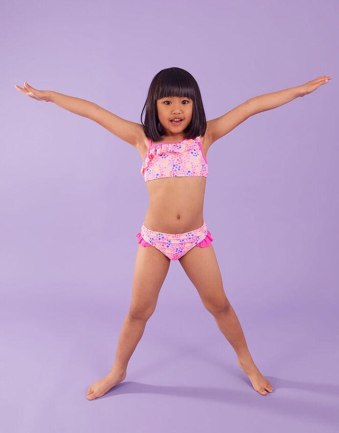 Girls Ditsy Print Asymmetrical Bikini , Multi (BRIGHTS-MULTI), large