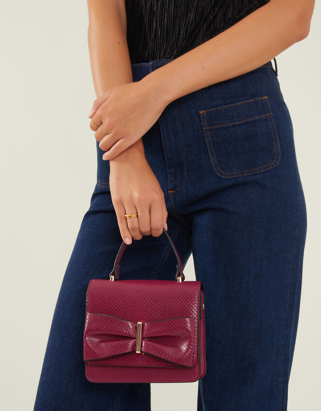 Bow Square Cross-Body Bag, Red (BURGUNDY), large