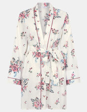 Floral Print Short Dressing Gown, Ivory (IVORY), large