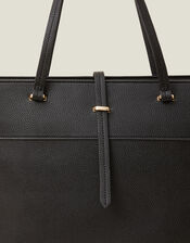 Large Faux Leather Tote Bag, Black (BLACK), large