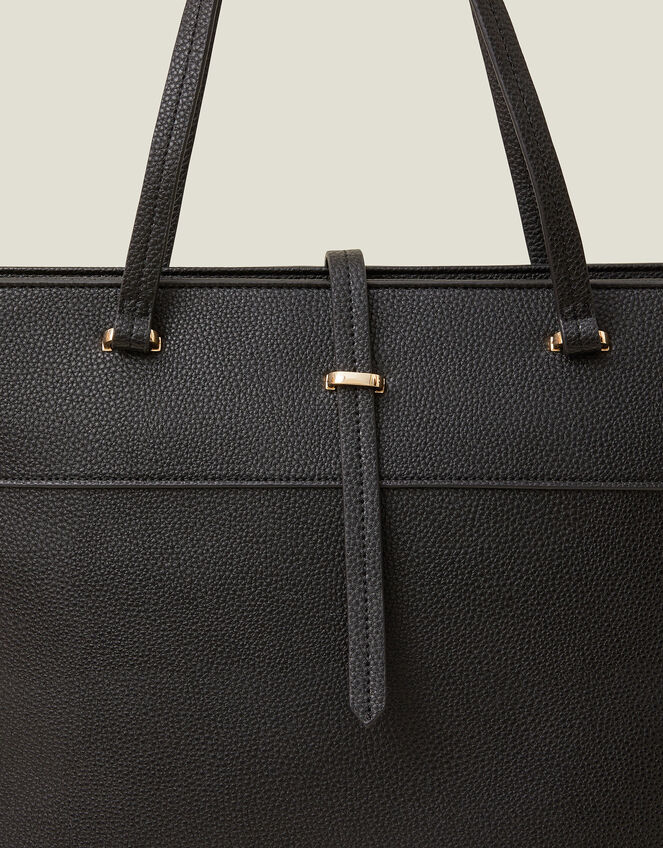 Large Faux Leather Tote Bag, Black (BLACK), large