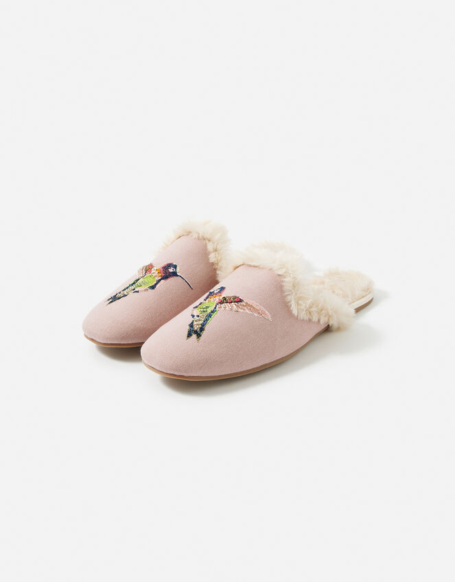Hummingbird Embroidered Slippers, Multi (PASTEL-MULTI), large