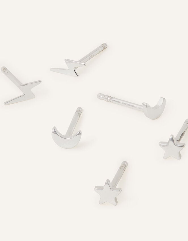 3-Pack Sterling Silver Celestial Stud Earrings, , large