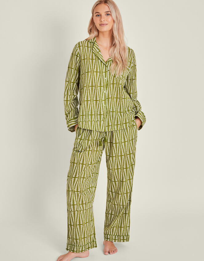 Block Print Long Pyjamas Set, Green (GREEN), large