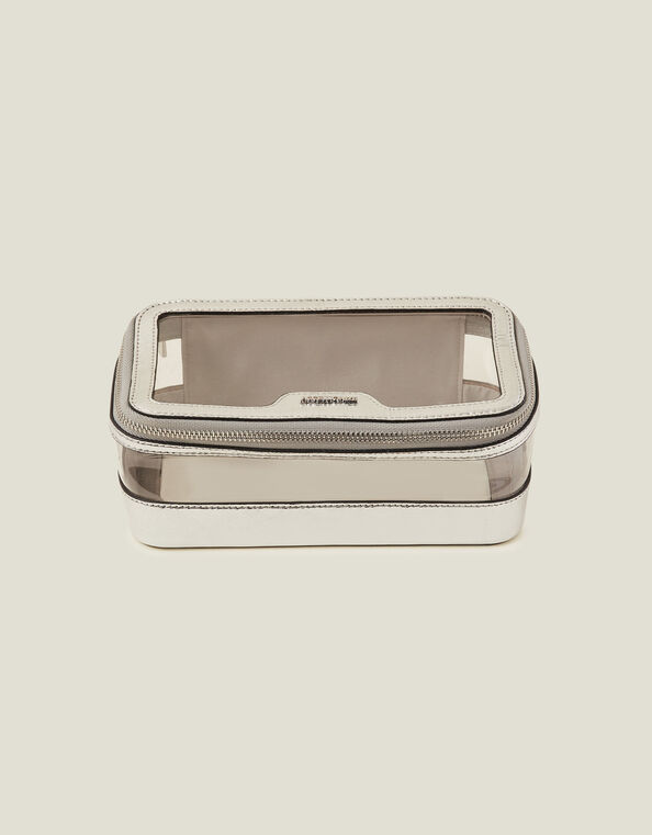 Clear Makeup Bag, Silver (SILVER), large