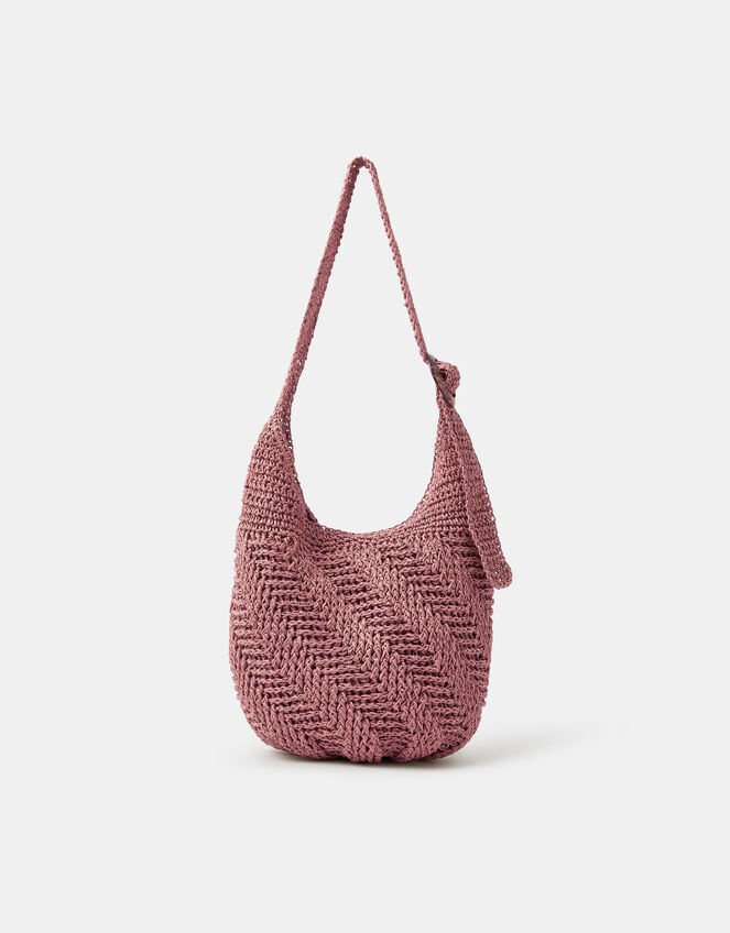 Slouchy Raffia Crossbody Bag, , large