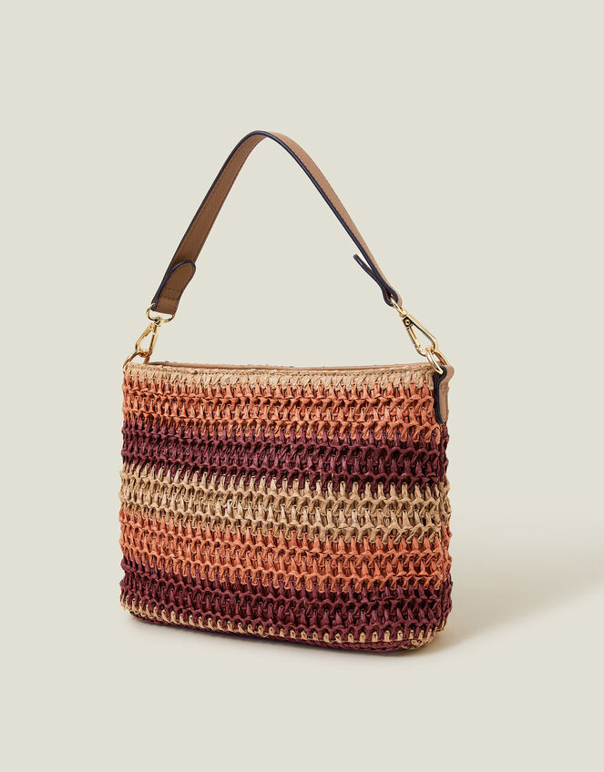 Stripe Raffia Cross-Body Bag, , large