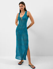Sleeveless Knitted Maxi Dress, Teal (TEAL), large