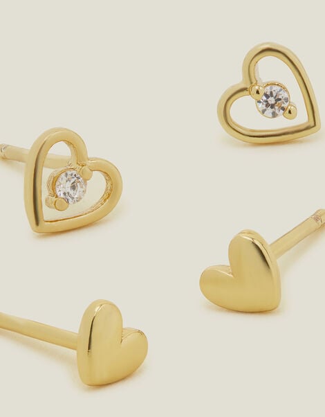 14ct Gold-Plated Heart Studs, , large