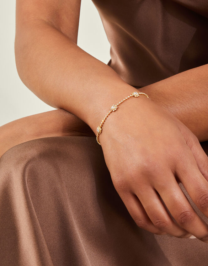 14ct Gold-Plated Diamante Daisy Chain Bracelet, , large
