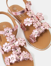 Girls Metallic Flower Sandals, Pink (PINK), large