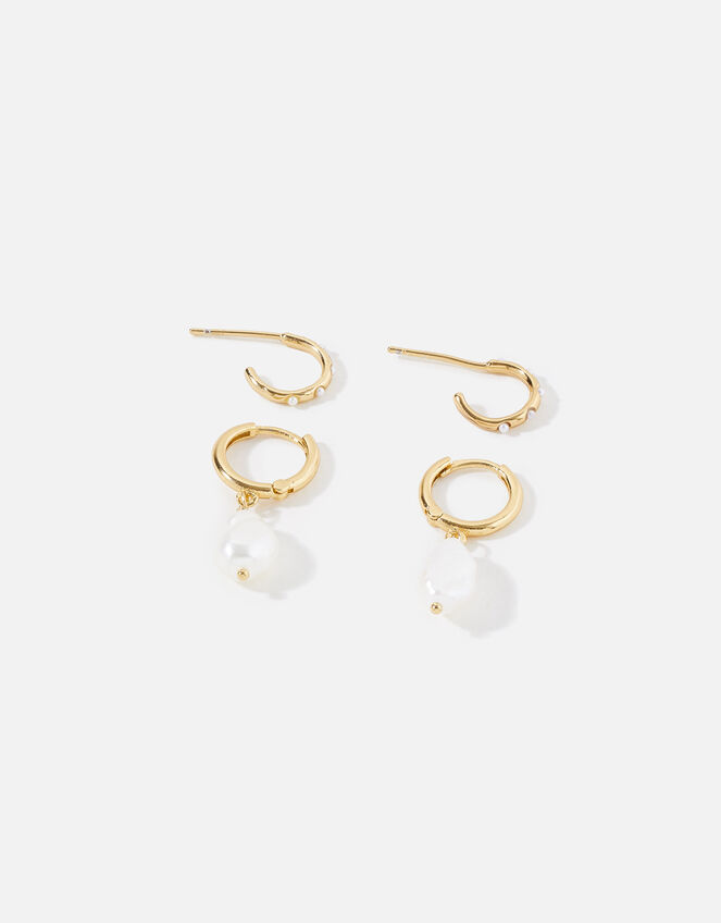 Pearl Hoop Earring Set, , large