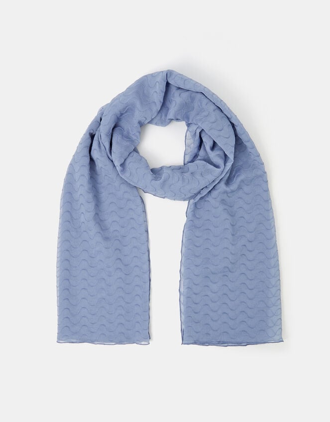 Lightweight Wave Stitch Scarf, Blue (BLUE), large
