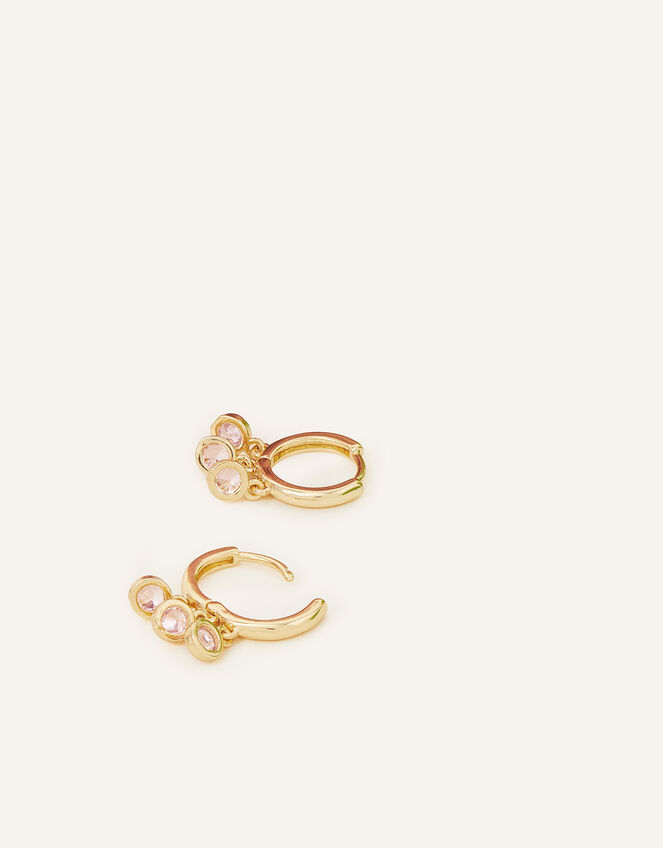 14ct Gold-Plated Sparkle Charm Station Huggie Hoops, Pink (PINK), large