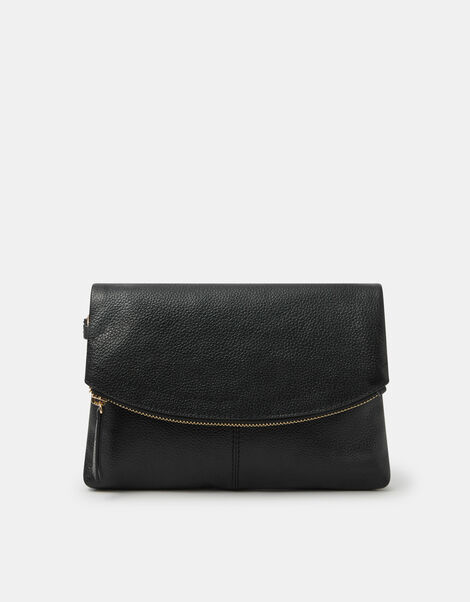 Curved Foldover Leather Wristlet Bag, , large