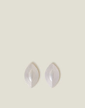 Ribbed Diamond Stud Earrings, Silver (SILVER), large