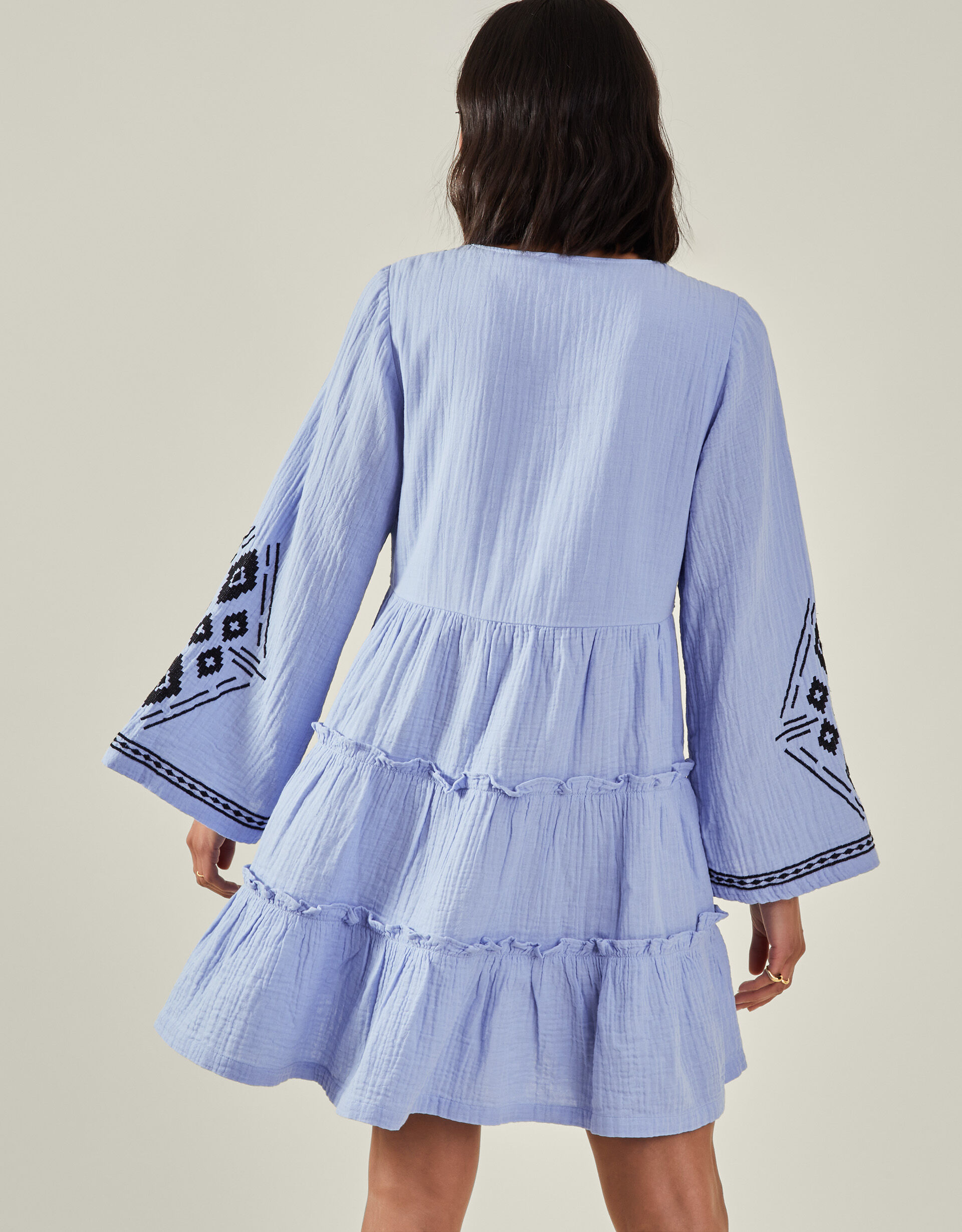 Marina Blue Embroidered Mini Dress