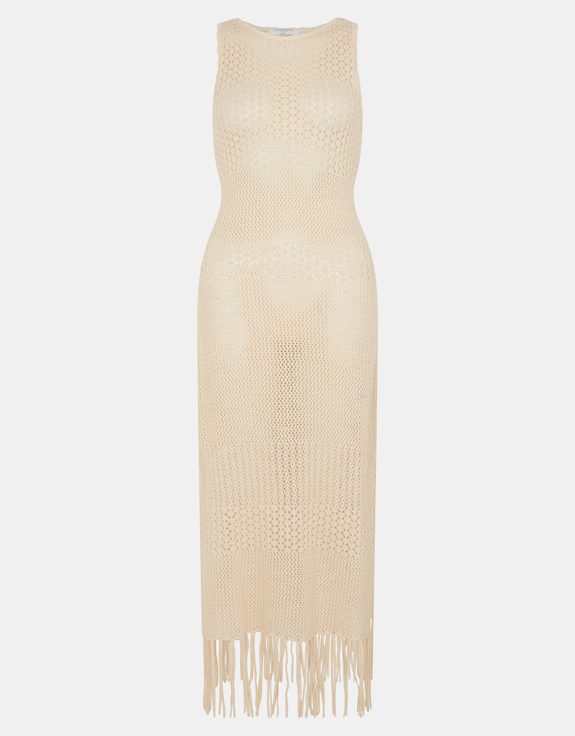 Sleeveless Fringe Crochet Knit Dress Ivory | Dresses | Accessorize