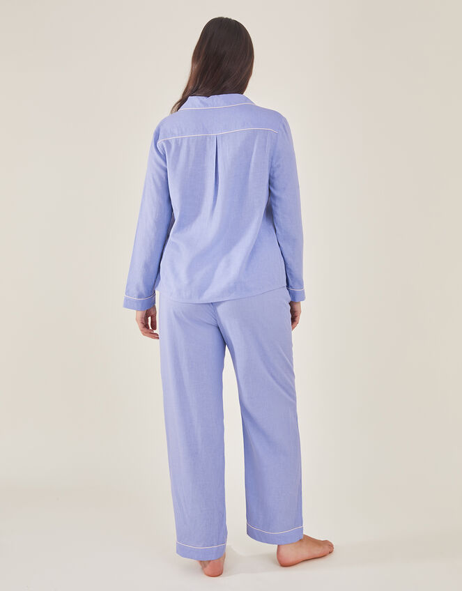 Embroidered Pyjama Set in Linen Blend, Blue (BLUE), large
