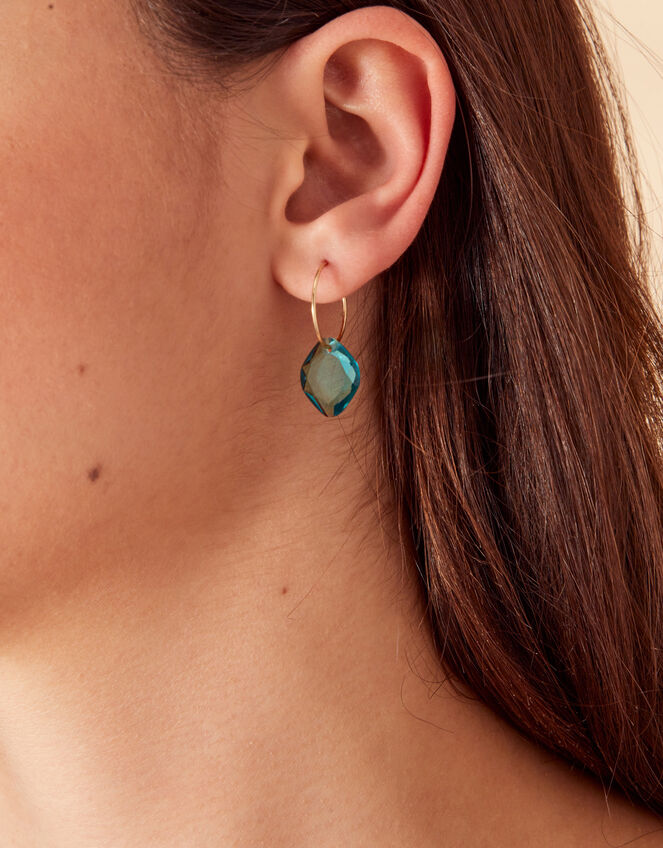 Beaded Glass Drop Hoops, , large