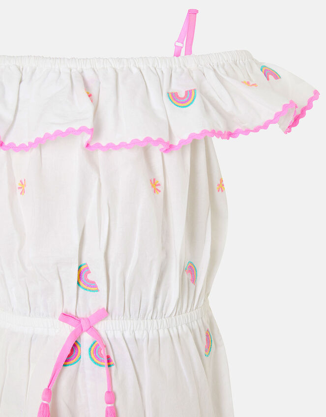 Rainbow Playsuit in Pure Cotton, White (WHITE), large