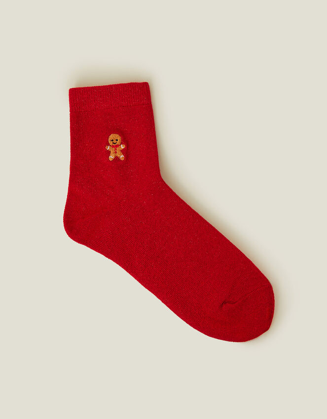 Embroidered Metallic Gingerbread Socks, , large