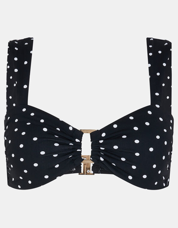 Polka Dot Bandeau Bikini Top, Black (BLACK WHITE), large