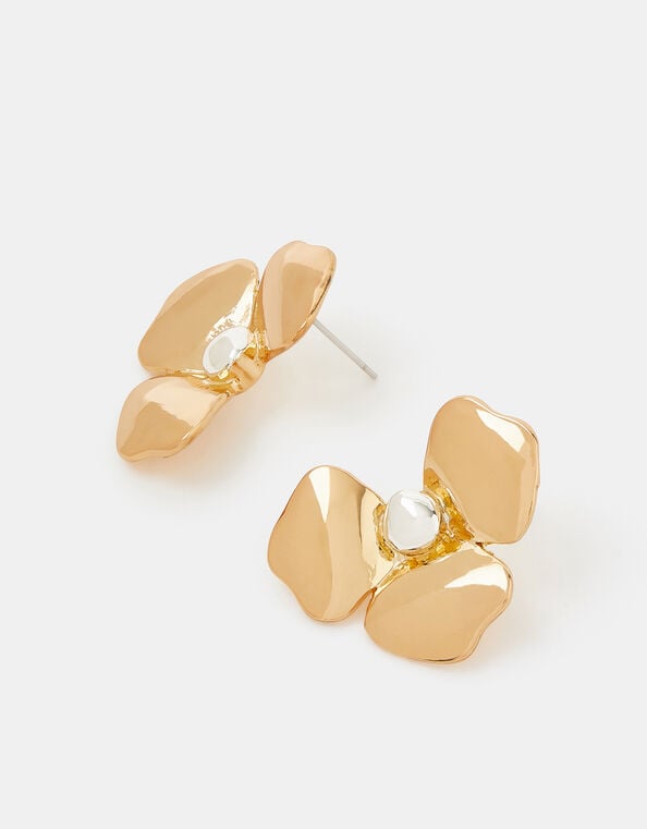 Two Tone Half Flower Stud Earrings, , large