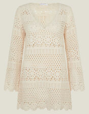 Crochet Long Sleeve Cover Up, Natural (NATURAL), large