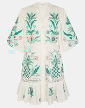 Pineapple Embroidered Mini Dress, White (WHITE), large