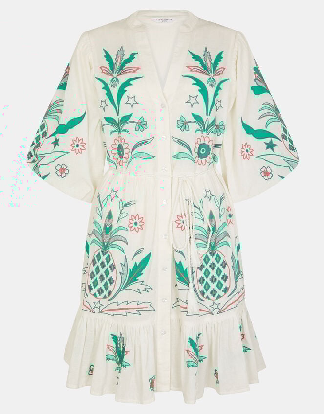 Pineapple Embroidered Mini Dress, White (WHITE), large