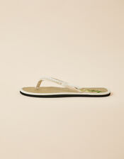 Pearl Embroidered Seagrass Flip Flops, Ivory (IVORY), large