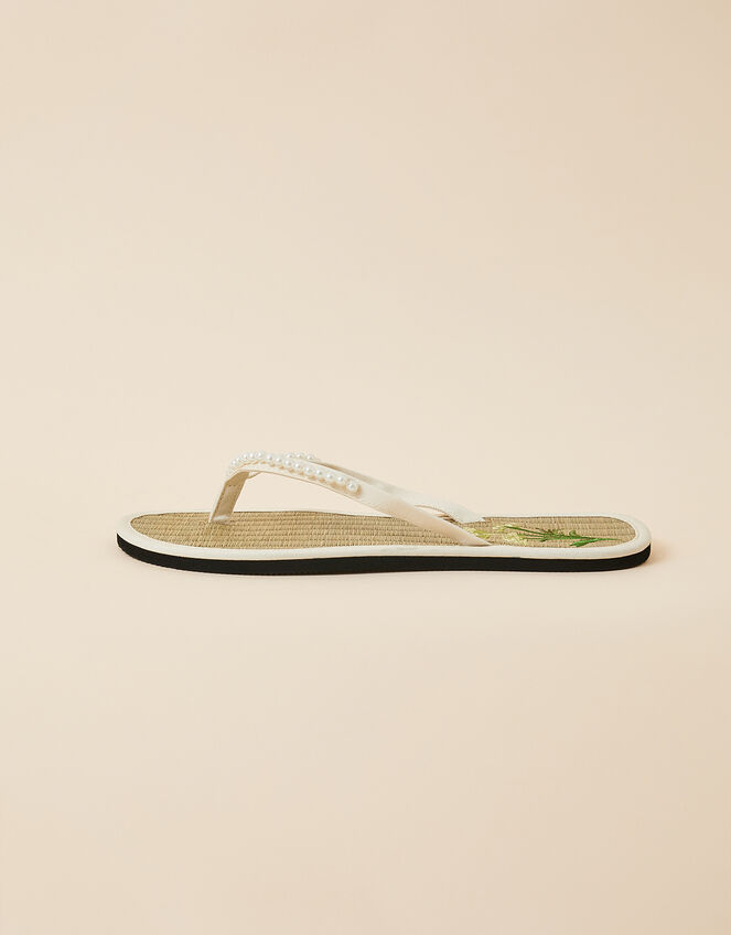 Pearl Embroidered Seagrass Flip Flops, Ivory (IVORY), large