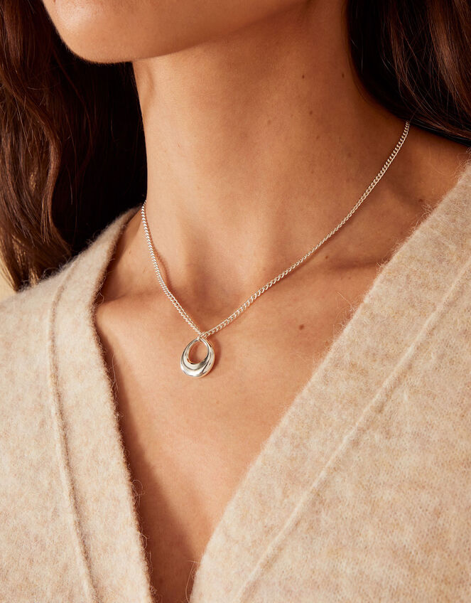 Sterling Silver Punk Circle Pendant Necklace, , large