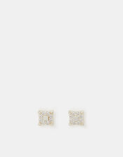 Sterling Silver Square Diamanté Stud Earrings, , large