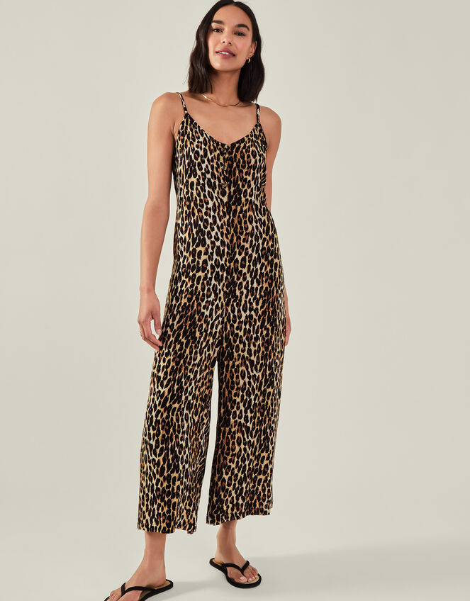 Leopard Print Jumpsuit, Brown (BROWN), large