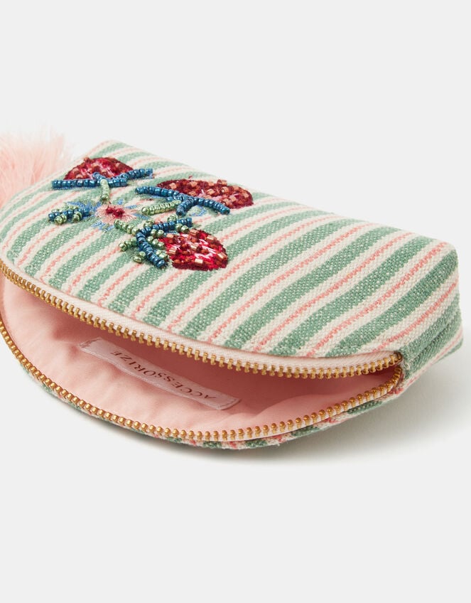 Embellished Strawberry Stripe Coin Purse, , large