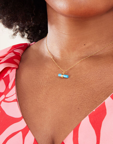 14ct Gold-Plated Magnesite T-Bar Pendant Necklace, , large