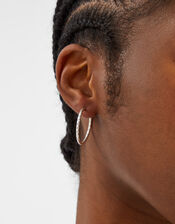 Sterling Silver-Plated Diamond Cut Hoop Earrings, , large