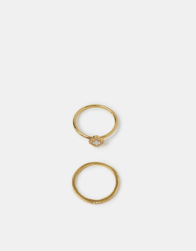 2-Pack 14ct Gold-Plated Mother of Pearl Clover Rings, Gold (GOLD), large