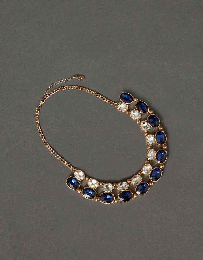 Oval Crystal Statement Necklace, Blue (BLUE), large