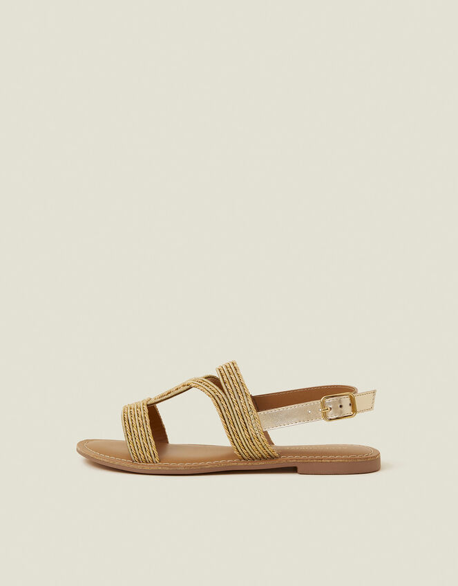Raffia Loop Strappy Sandals Gold, Gold (GOLD), large