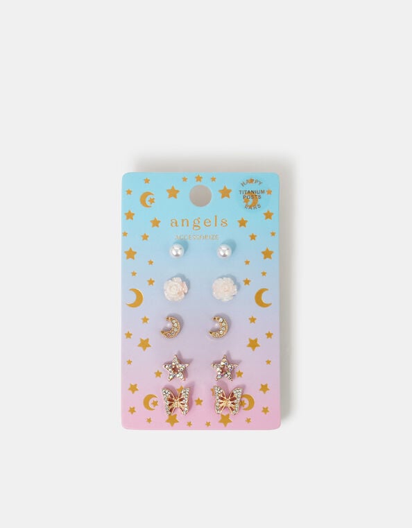 5-Pack Girls Butterfly Titanium Stud Earrings, , large