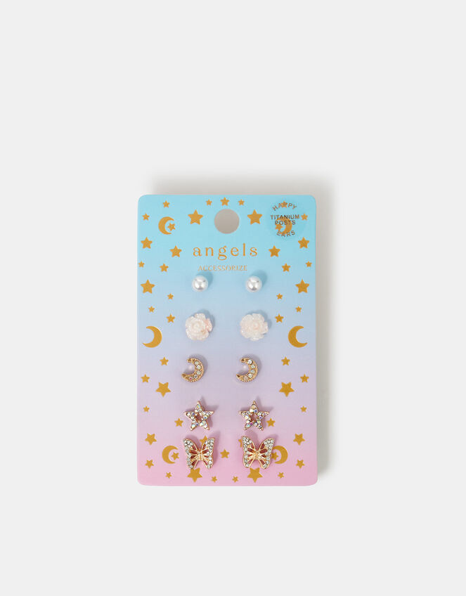 5-Pack Girls Butterfly Titanium Stud Earrings, , large