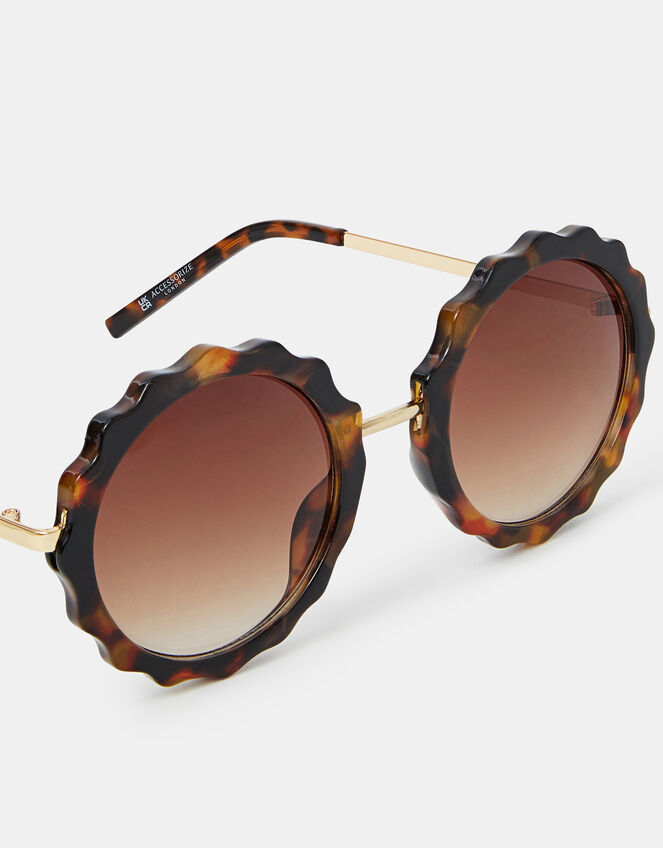 Flower Tortoiseshell Round Sunglasses, , large