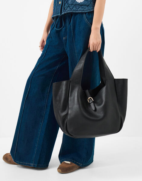 Buckle Tab Leather Shoulder Bag, , large