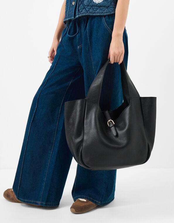 Buckle Tab Leather Shoulder Bag, , large