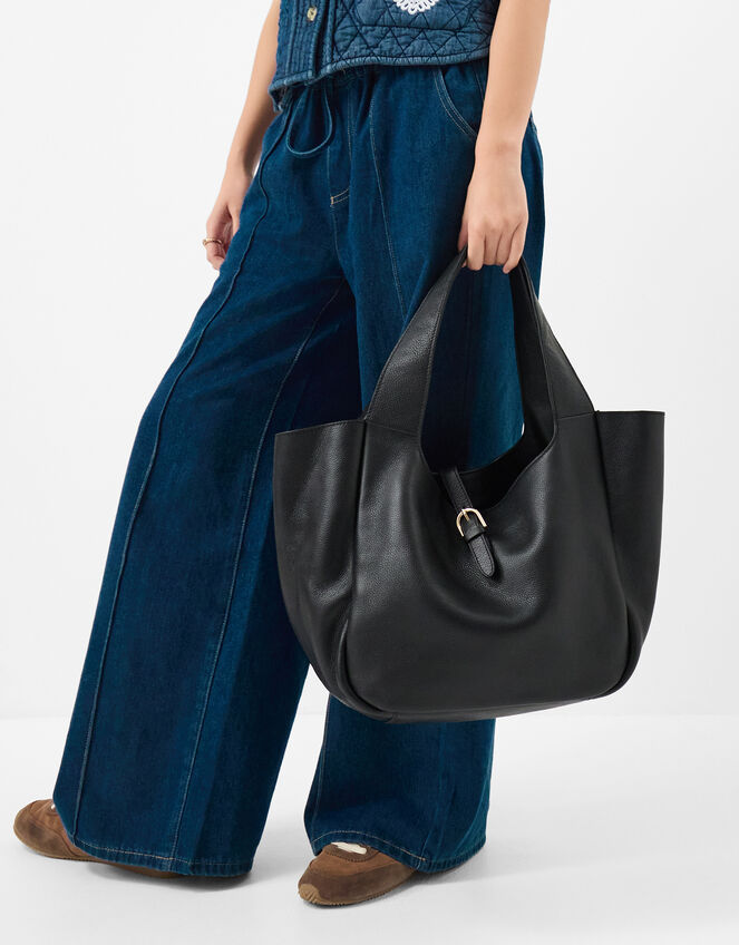 Buckle Tab Leather Shoulder Bag, , large