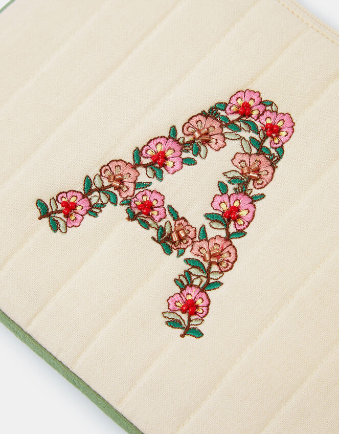 Embroidered Initial Quilted Pouch , Natural (NATURAL), large